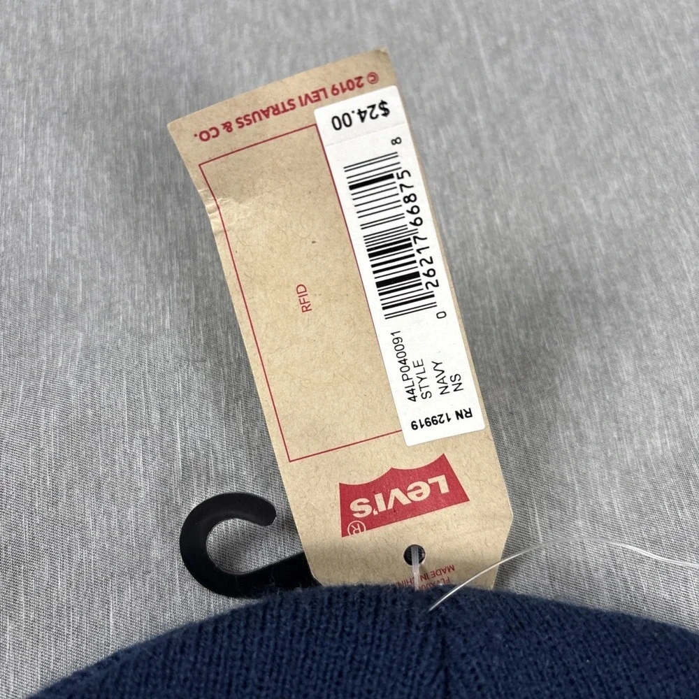 NWT Levi's Beanie Hat - Adult One Size - Navy With Red Levi's Tag - Winter Cap